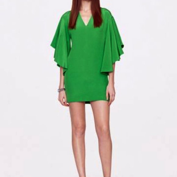 Ralph Lauren Black Label Green V Quarter Butterfly Sleeves Mulberry Silk Dress 6 - Picture 4 of 8